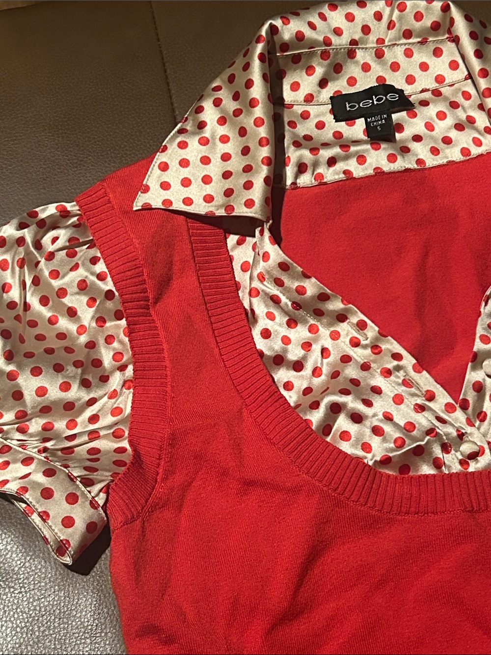 bebe Red Layered Polka Dot Tank with Belt - Picture 2 of 5
